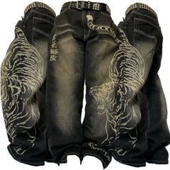 Streetwear Oversized Print Baggy Jeans Y2K Harajuku Hip Hop Vintage Gothic High Waist Wide Leg Pants Trousers
