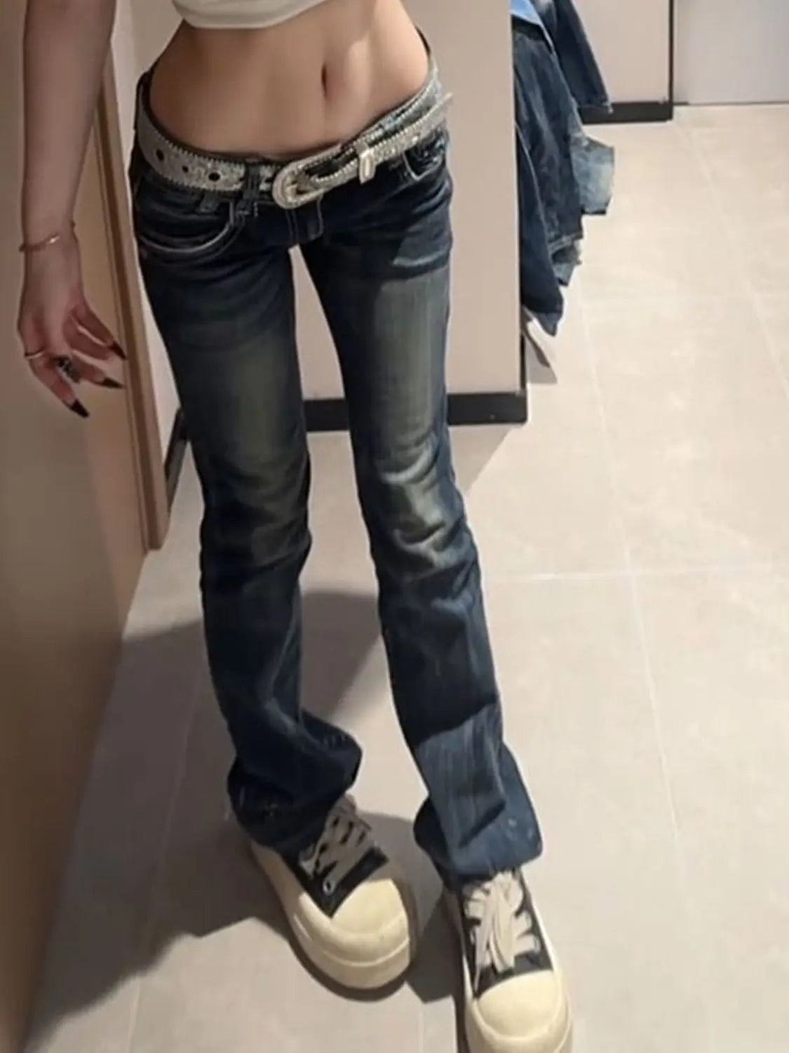American Retro Pocket Wing Embroidery Jeans Y2K Girls Low Waisted Pants Street Hip Hop Harajuku Gothic Punk Jeans