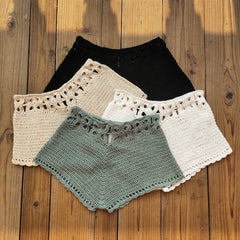 Crochet Cutout Swim Shorts Bathing Suit Bottoms Beach Style Drawstring Beach Board Shorts Swim Trunks