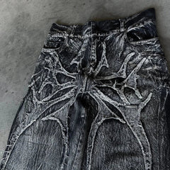 Y2K Phantom Jeans High Street Spider Embroidered Patch Hip Hop Streetwear Gothic Retro Oversized Baggy Fit Unisex Mopping Pants