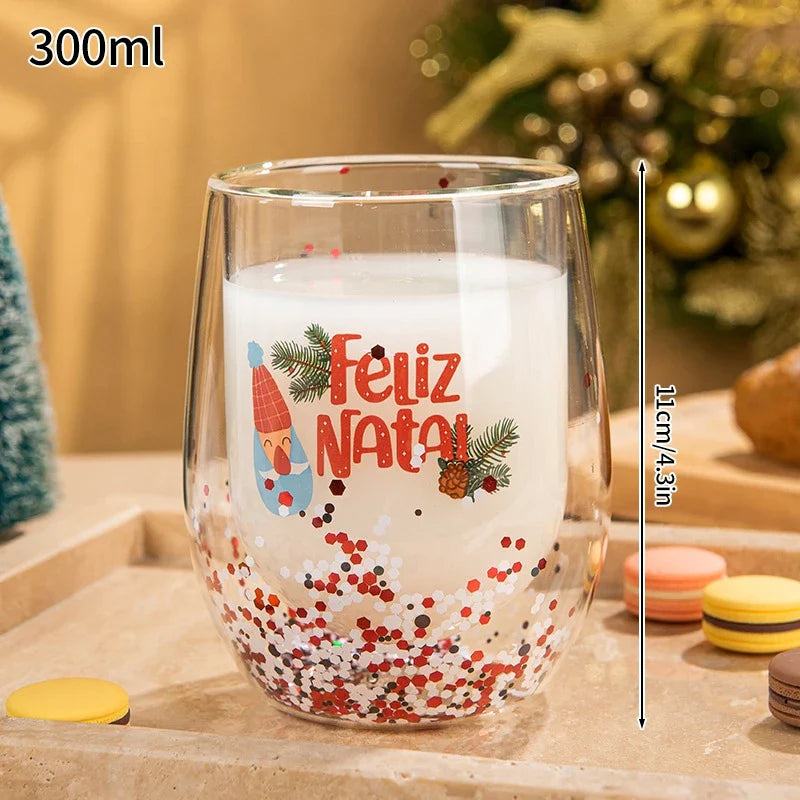 Christmas Glass Cups Decorative Water Bottle Cold Coffee Mugs Kitchen Cup Desk Accessorie Christmas Drinkware