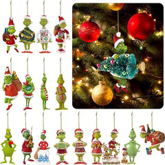 18Pcs 2D Acrylic Christmas Tree Green Monsters Ornaments Cute Green Monsters Christmas Tree Pendants Christmas Tree Decor