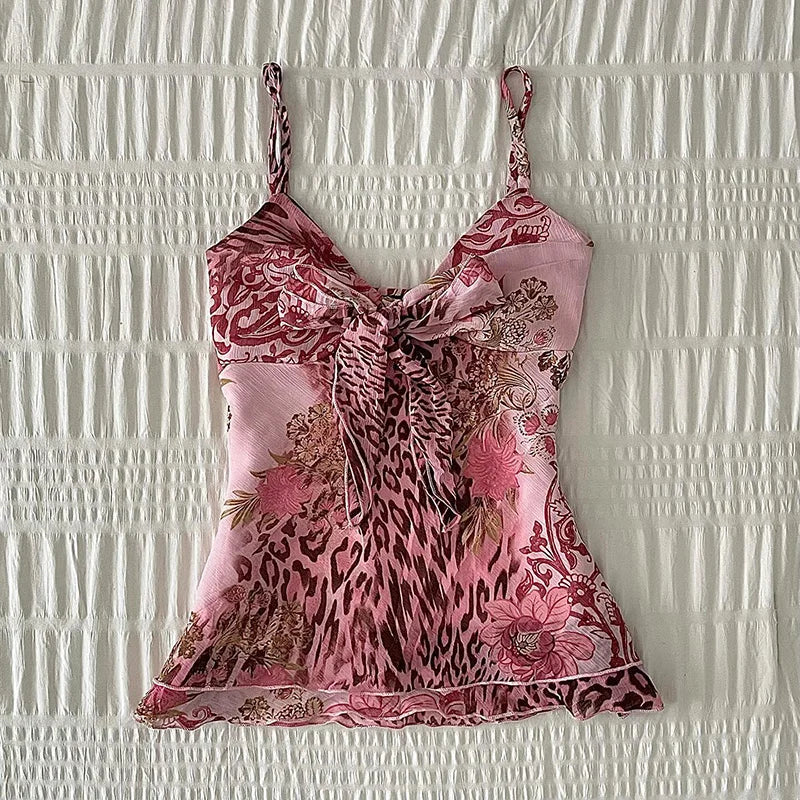 Retro Harajuku Kawaii Fairy Tale Camisole Tee Casual Slim Chic Print Sleeveless Crop Top Y2K Streetwea