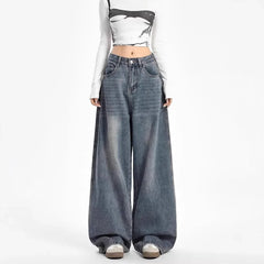 High Waist Wide Leg Denim Jeans Loose Straight Floor-Length Pants Style Comfortable Sensation