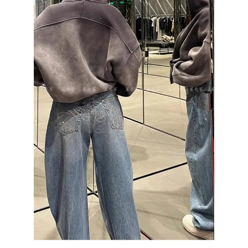Loose Wide Leg Jeans Casual Pants Trousers Vintage Retro Design American Style Chic Distressed Oversized