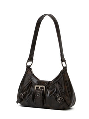 Y2K Retro Style Shoulder Bag, Maillard Pleated Rivet Armpit Bag,able Ladies Cool Leather Shoulder Bag