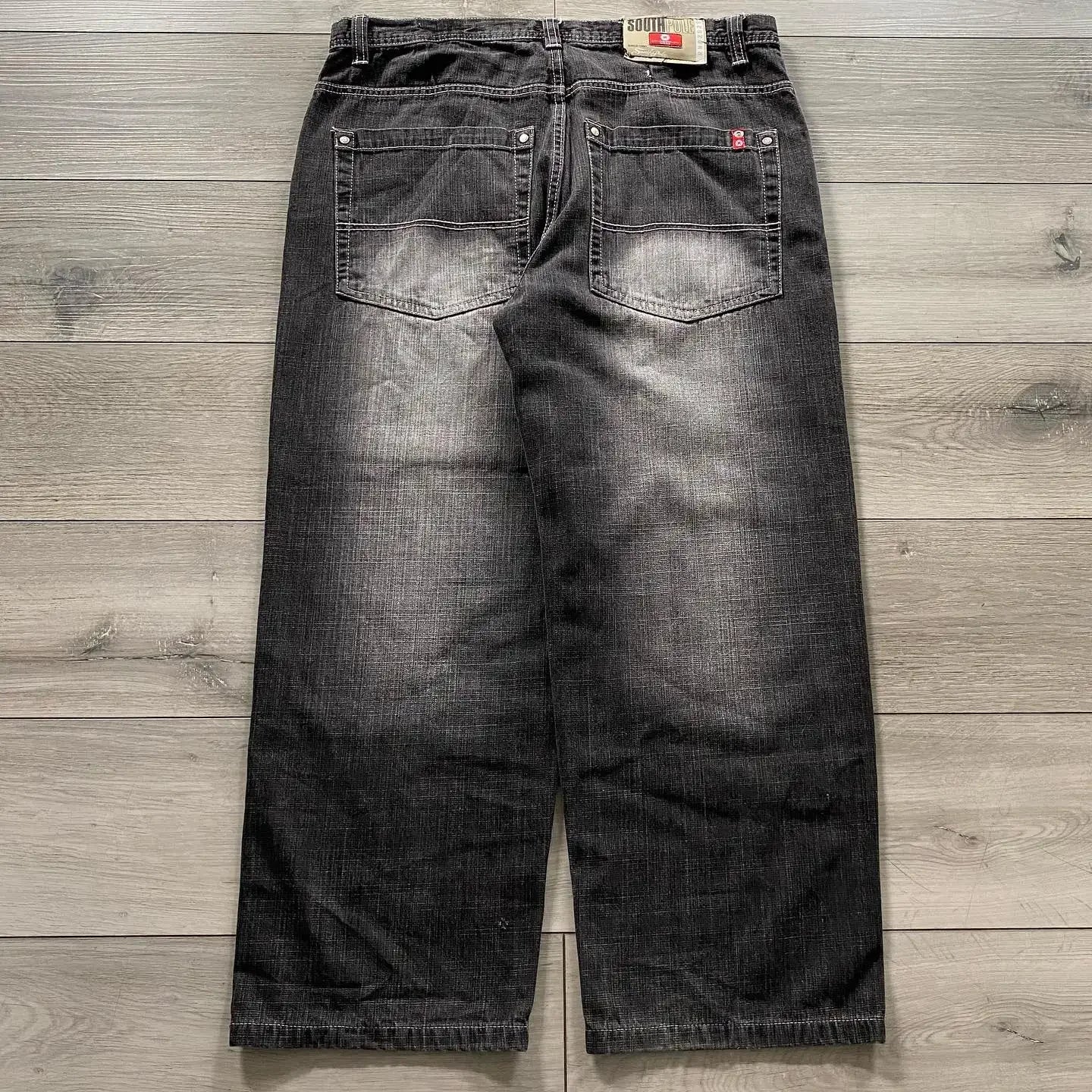 American Hip Hop Retro Gothic Print Jeans Y2K Street Selling Loose Straight Wide Leg Pants Unisex Joker Jeans