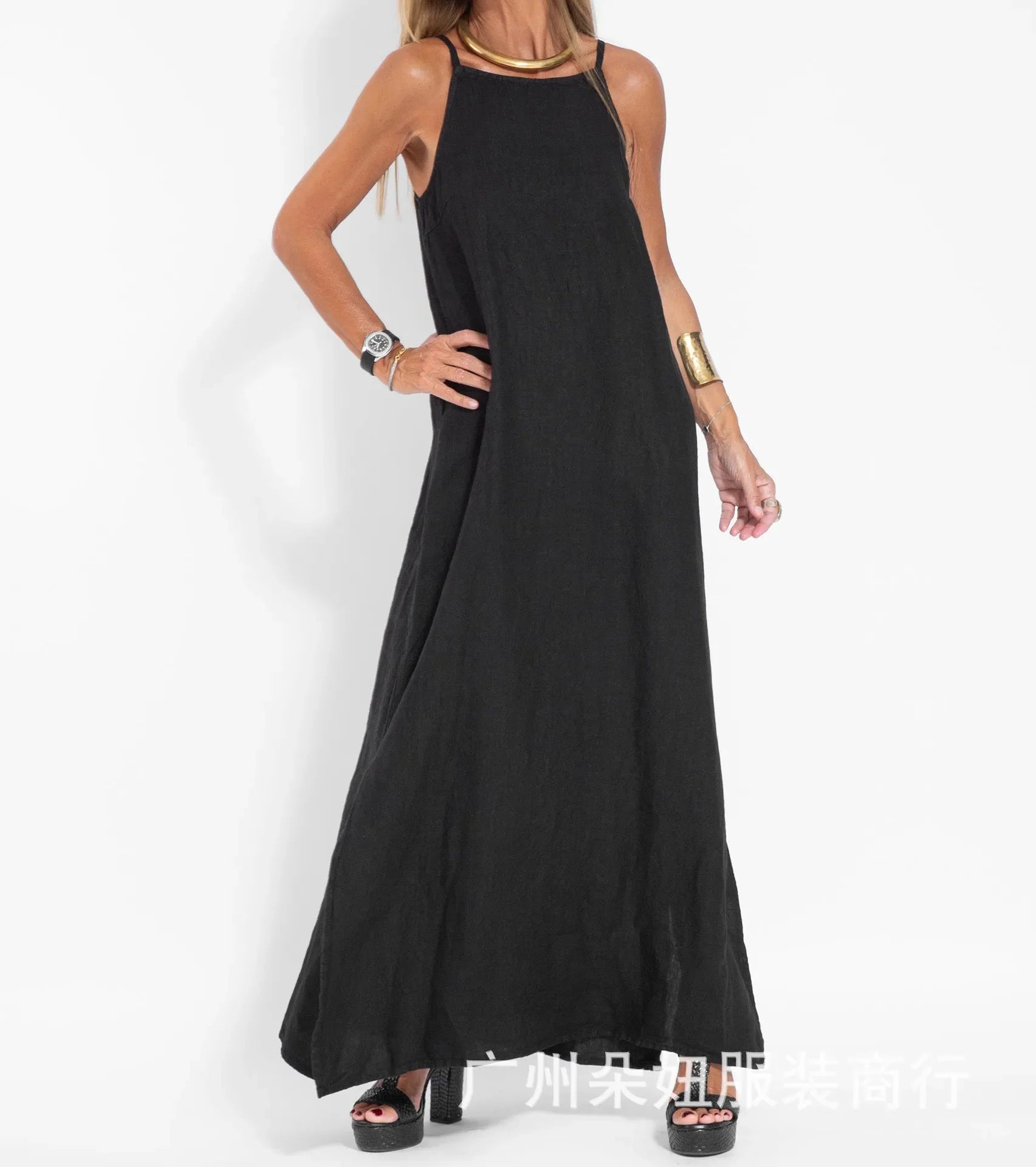 Cotton linen Side Split Long Slip Dress Lady Strapless Solid Color Holiday Party Dresses FYY-10080