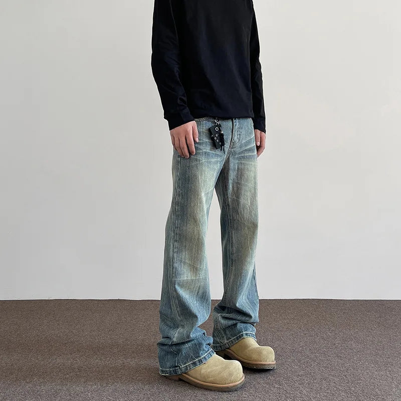 Hiphop Bootcut Jeanss Straight Wide-leg Pants High Street Lightning Ripple Jeans Classic Pants