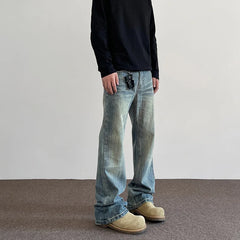Hiphop Bootcut Jeanss Straight Wide-leg Pants High Street Lightning Ripple Jeans Classic Pants