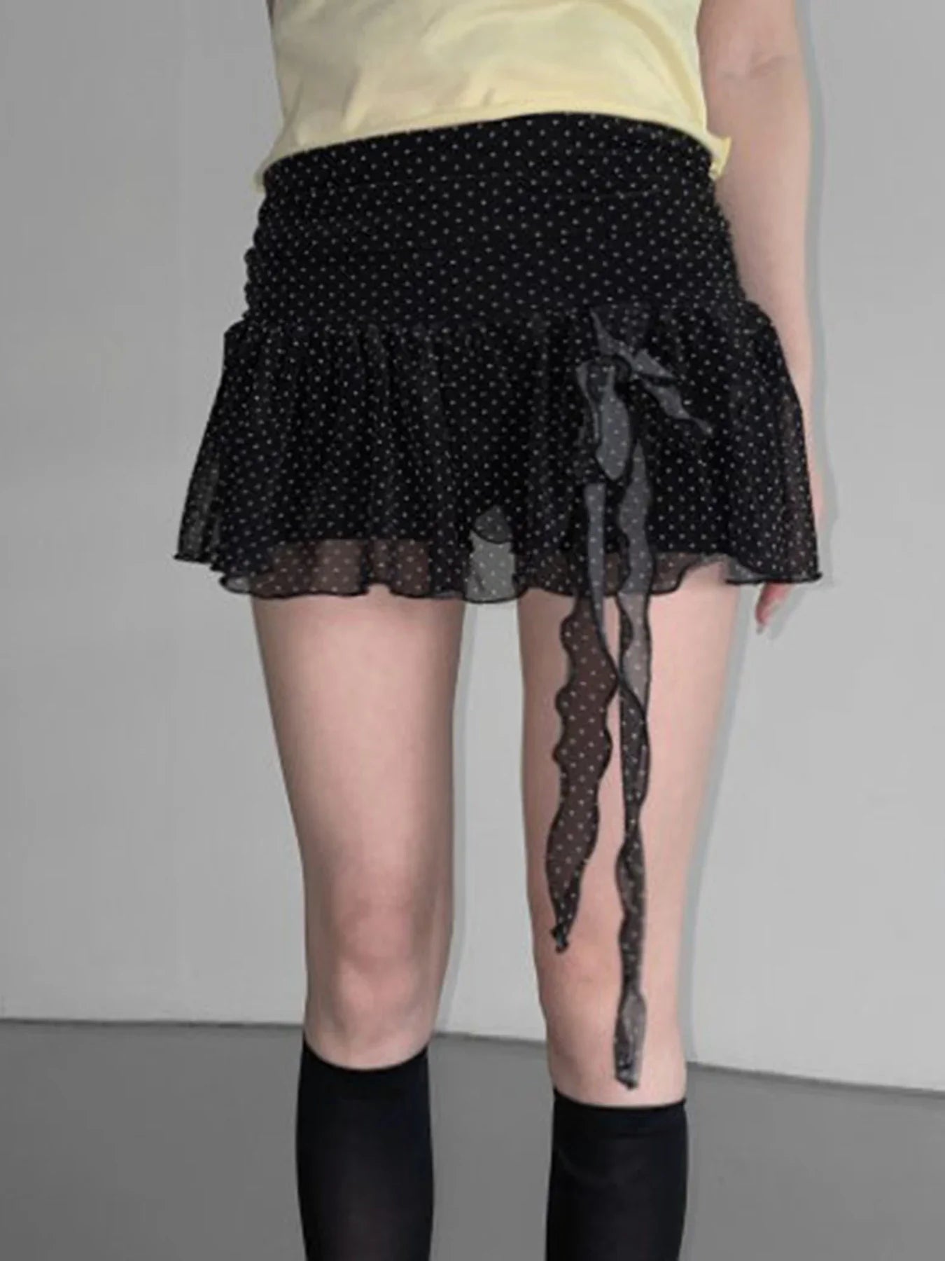 Sweet Cute Fabric Polka Dot Print Mini Skirts Bow Chic All-Match Causal Simple Skirts