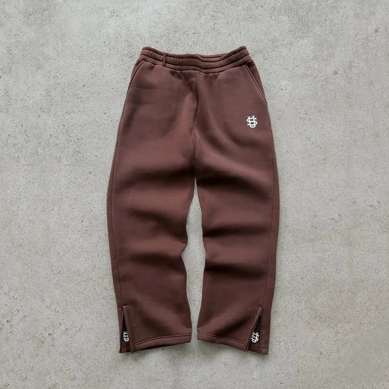 Drawstring Zipper Sweatpants Solid Color Casual High Street Hip-Hop Rap Street Y2K Style High Waist Trousers