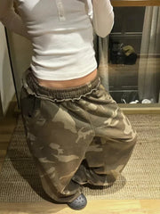 Army Green Camouflage Loose Sweatpants Stylish Street Straight Leg Sweatpants Harajuku Style Hip Hop Y2k Pants Streetwear