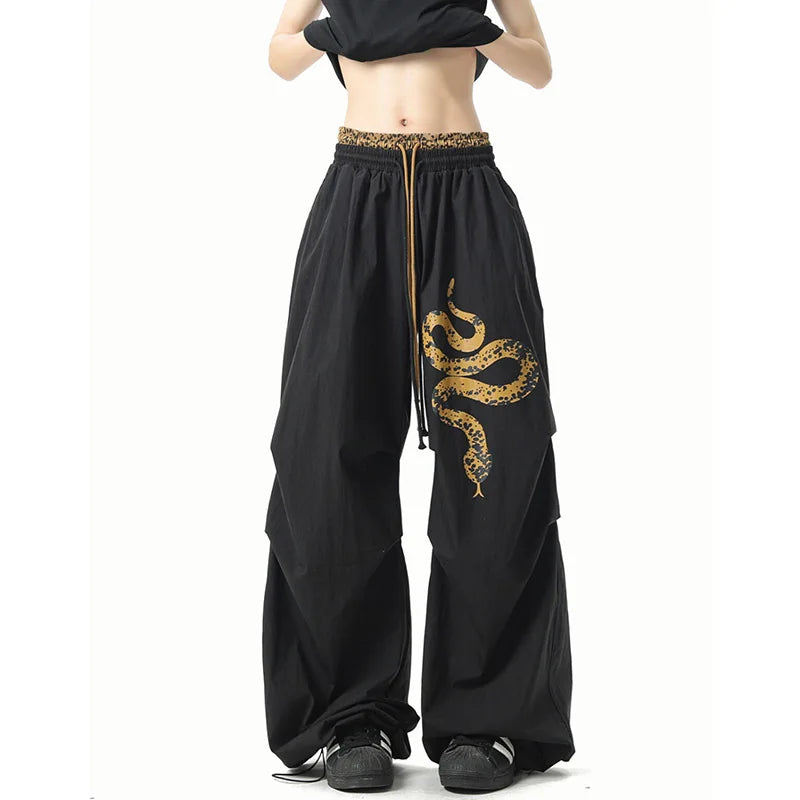 Y2K Streetwear Pants Black Hip Hop Oversized Sweatpants American Vintage Print Loose Casual Dance Trousers New