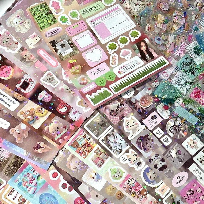 6pcs/10pcs Set Y2K Random Cute Glitter Laser Sticker