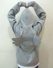 Grey Angel Wing Embroidered Hoodie Cute Kawaii Pullover Sweatshirt Wing Decoration Back Y2K Street Harajuku Loose Pullover
