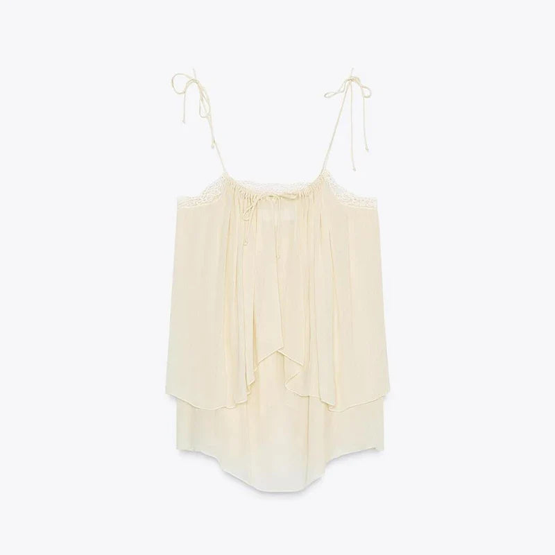 Ruffles Tie Up Pant Suit V-neck Backless Sleeveless Top High Wasit Wide Leg Pants Outfits Lady Beach Wears
