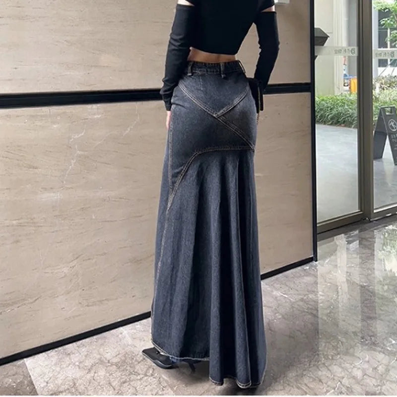 Maxi Skirt Casual Mermaid Streatwear High Waist Zipper Denim Skirts Y2k Streetwear Loose Long Mom Jeans Ankle Lenth