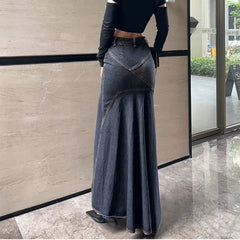 Maxi Skirt Casual Mermaid Streatwear High Waist Zipper Denim Skirts Y2k Streetwear Loose Long Mom Jeans Ankle Lenth