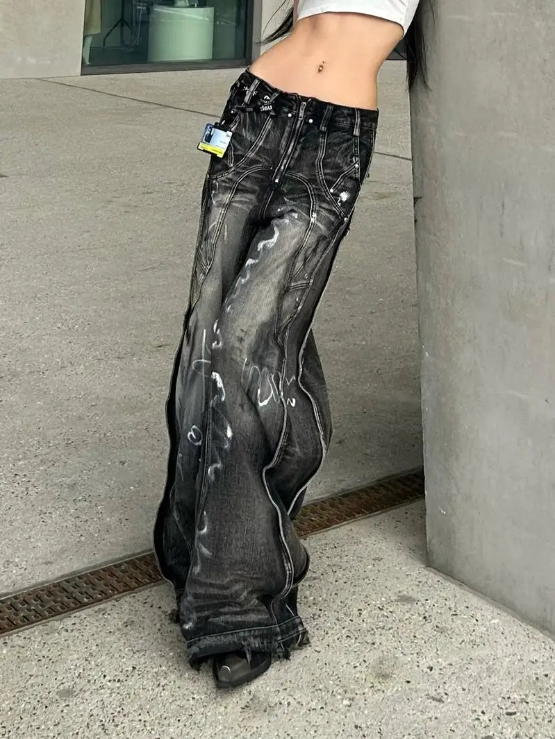 American High Street Heavy-Duty Graffiti Denim Pants