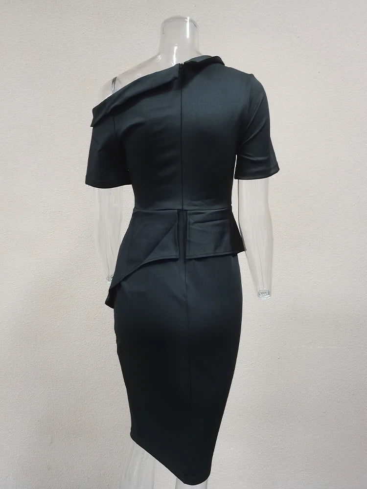 Off Shoulder Dress Elegant Asymmetric Neckline Bodycon Dressable Party Cocktail MIDI Dresses
