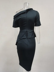 Off Shoulder Dress Elegant Asymmetric Neckline Bodycon Dressable Party Cocktail MIDI Dresses