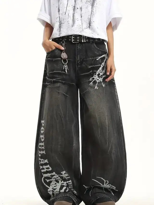 Y2K High Street Dark Gothic Unisex Jeans American Harajuku Baggy Straight Pants Hip Hop Rock Trend Wide Pants