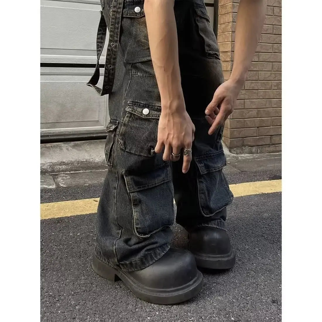 Washed Vintage American Street Style Jeans Loose Straight Leg High Street Vibe Long Trousers