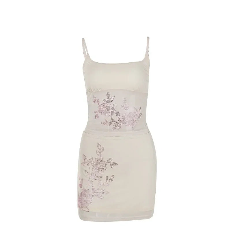 Fashionable Slim Fit Diamond Detail Bridesmaid Set with Strap Half Skirt Elegant Sale Of The Season Cloth