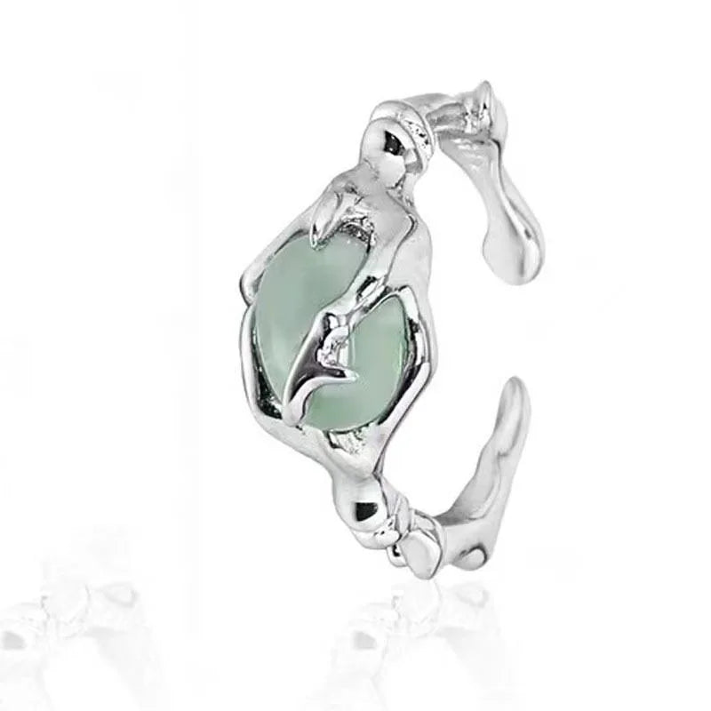 Sterling Silver plated Liquid Lava Hetian Jade Bamboo Ring