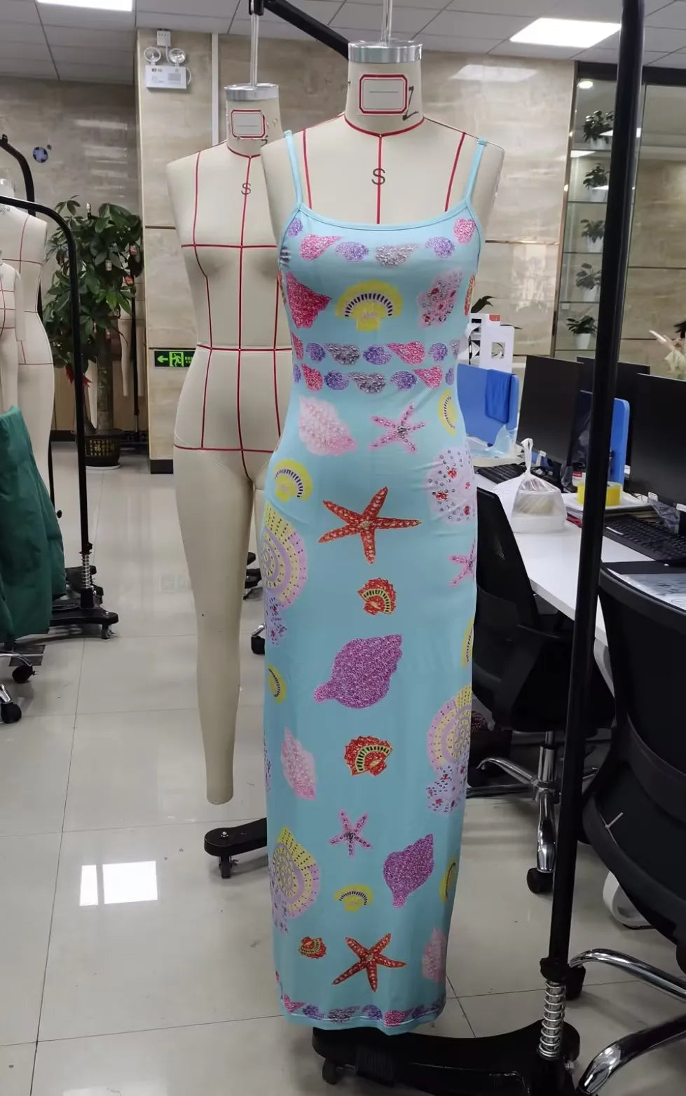 y2k Vintage Starfish Sequins Maxi Dress Sleeveless Bodycon Tank Dress Backless Beach Party Long Dresses