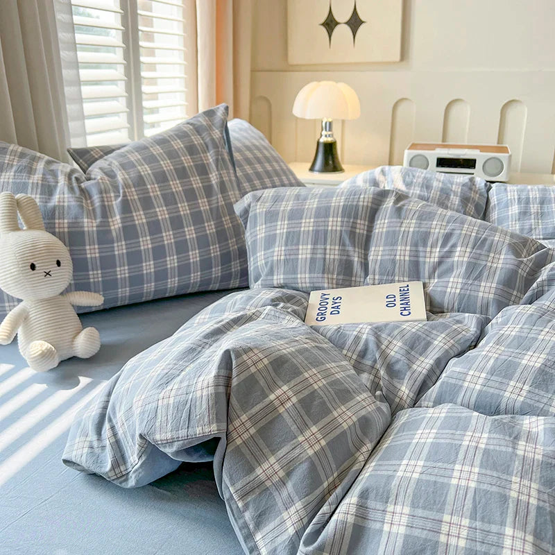 Lattice Duvet Cover Set with Sheet Pillowcases No Filling Warm Bed Linen Twin Full Queen Size Grid Home Bedding Set