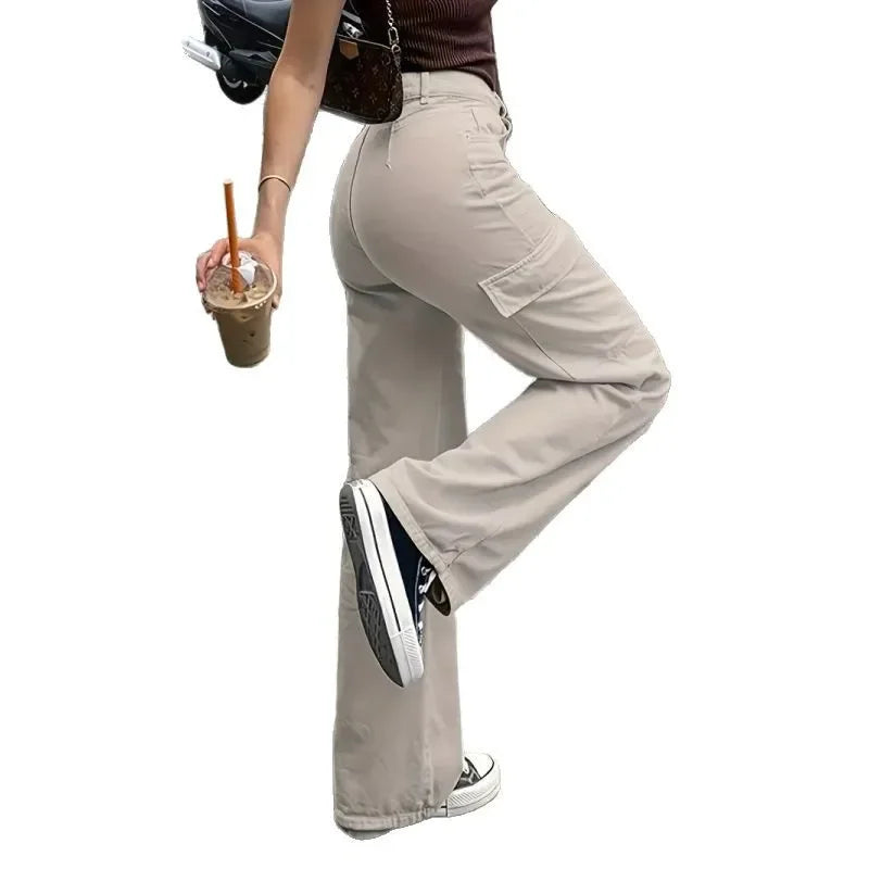 Straight Leg Jeans Casual High Waist Street Style Pocket Workwear Loose Long Trousers Pants