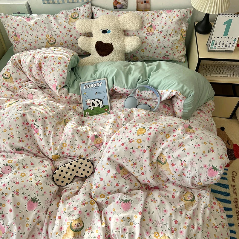 Soft Skin-friendly Bedding Set Comfortable Breathable Duvet Cover Set with Sheet Single Double Quilt Cover
