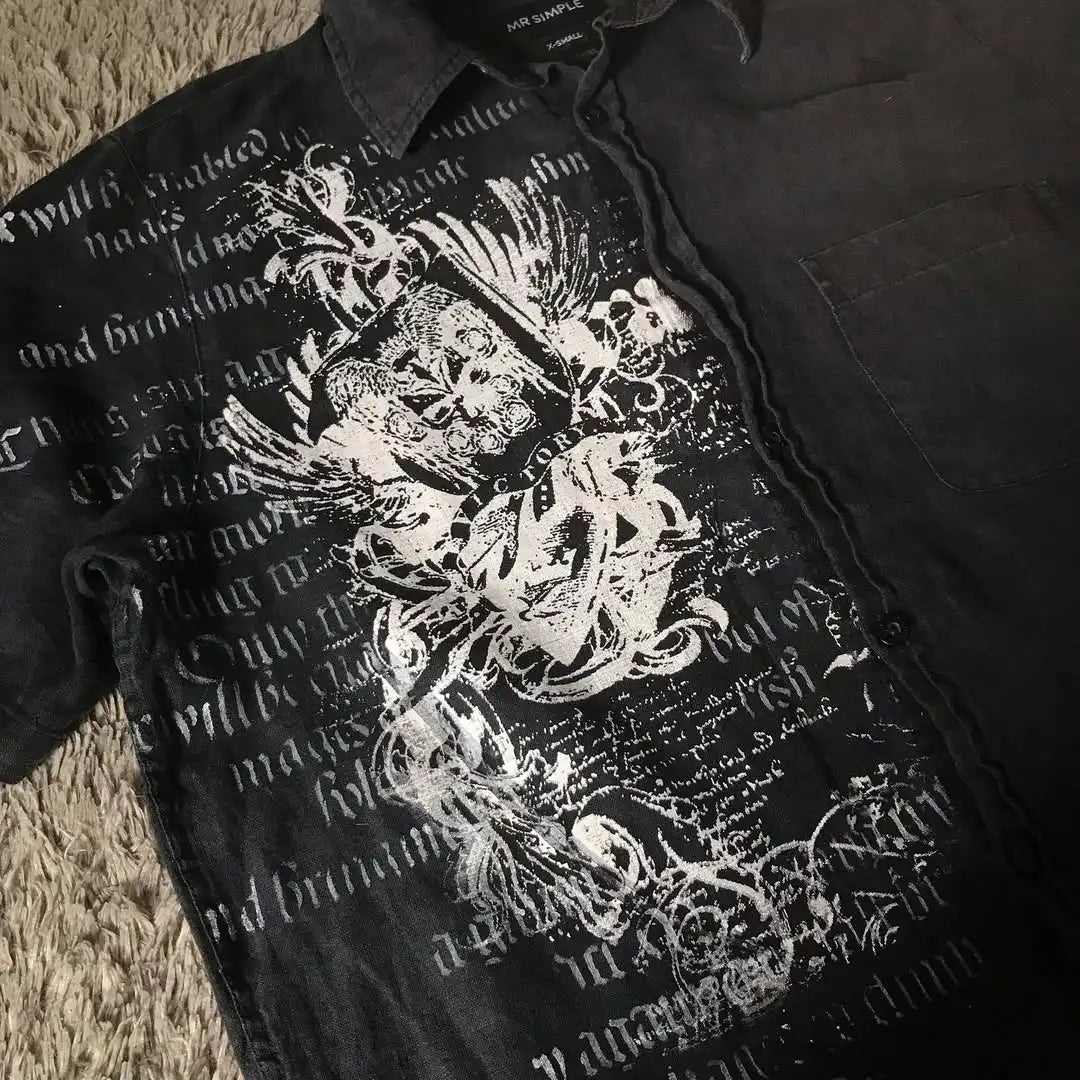 Y2K Black Shirt Affliction Retro T Shirt Harajuku Skull Holy Writ Letter Printing Tee Gothic Short Sleeves Tops