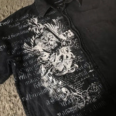 Y2K Black Shirt Affliction Retro T Shirt Harajuku Skull Holy Writ Letter Printing Tee Gothic Short Sleeves Tops