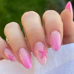 Fish Scale Glitter Powder Long Pointed Fake Nail Shell Pearl Cat Eye Starfish Ripple False Nails Art Charm Press on Nails