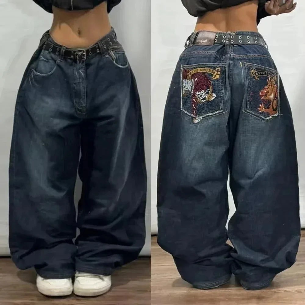Trend Washing Heavy Industry Loose Jeans Street Y2K Hip-hop Oversized Wide-leg Pants Unisex Mopping Jeans