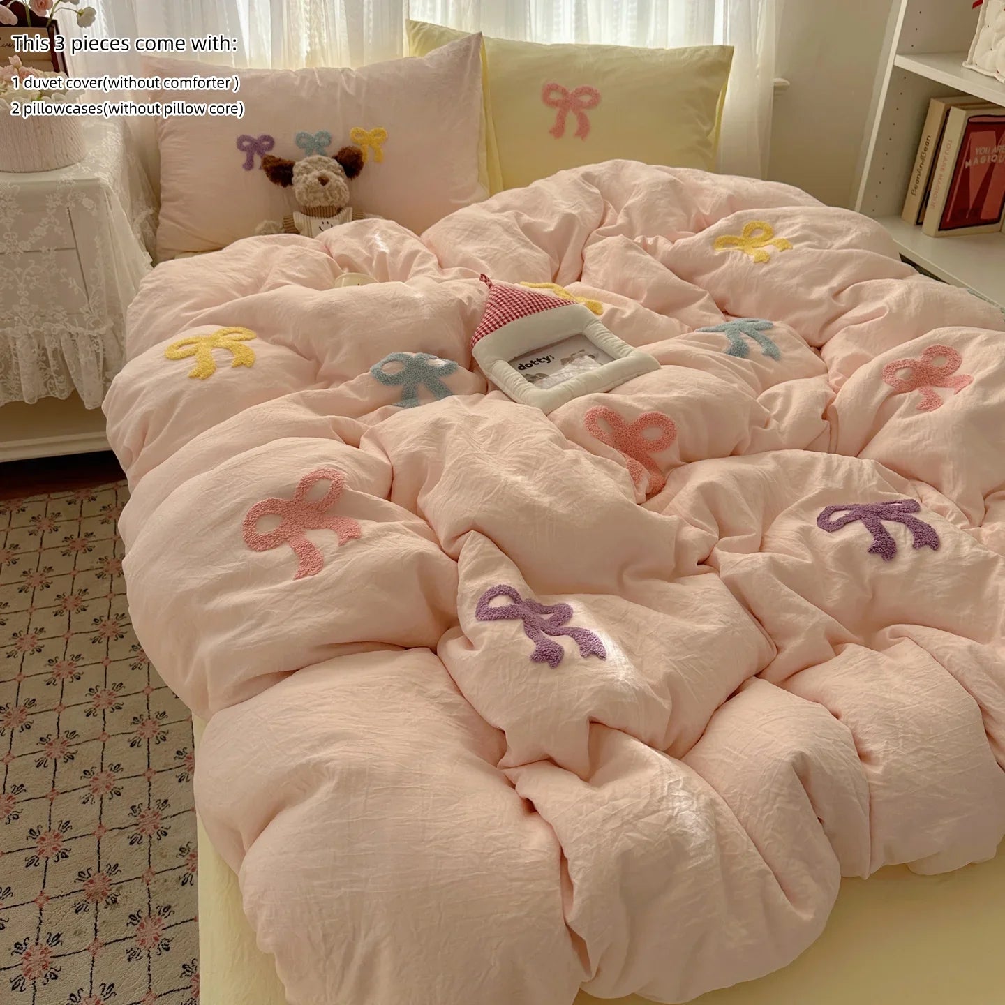 3 Piece Sheet Set Chut bowknot embroidery duvet cover Set