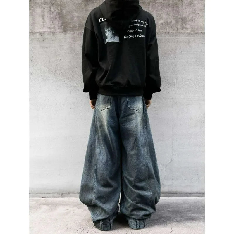 98% Cotton Jeans American Y2k Streetwear Hole Patchwork Design Denim Pants Youth Straight Baggy Stretch Jeans