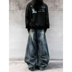 98% Cotton Jeans American Y2k Streetwear Hole Patchwork Design Denim Pants Youth Straight Baggy Stretch Jeans