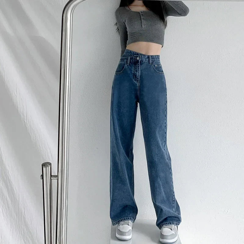 1970s Retro Crossbody High-waist Slimming Drag-on Straight-crotch Long Pants Cotton Material