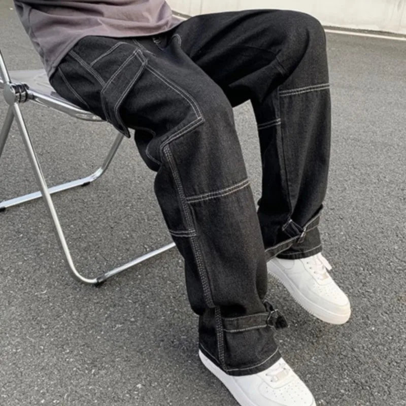 Cargo jeans Wide Leg Jeans Hip Hop Casual Straight Baggy Denim Pants Streetwear Skateboard Pant Neutral Trousers