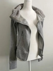 Y2k Grey Retro Wool Double Zipper Design Vintage Hooded Sweatshirt Cardigan Spring