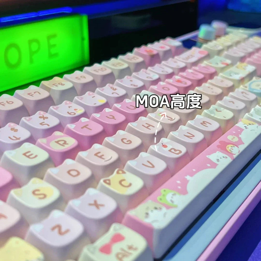 142 Keys Customized Gift Cute Cat keycaps MAO Keycaps Square Thermal Sublimation Mechanical Keyboard 2.25 U 2.75U