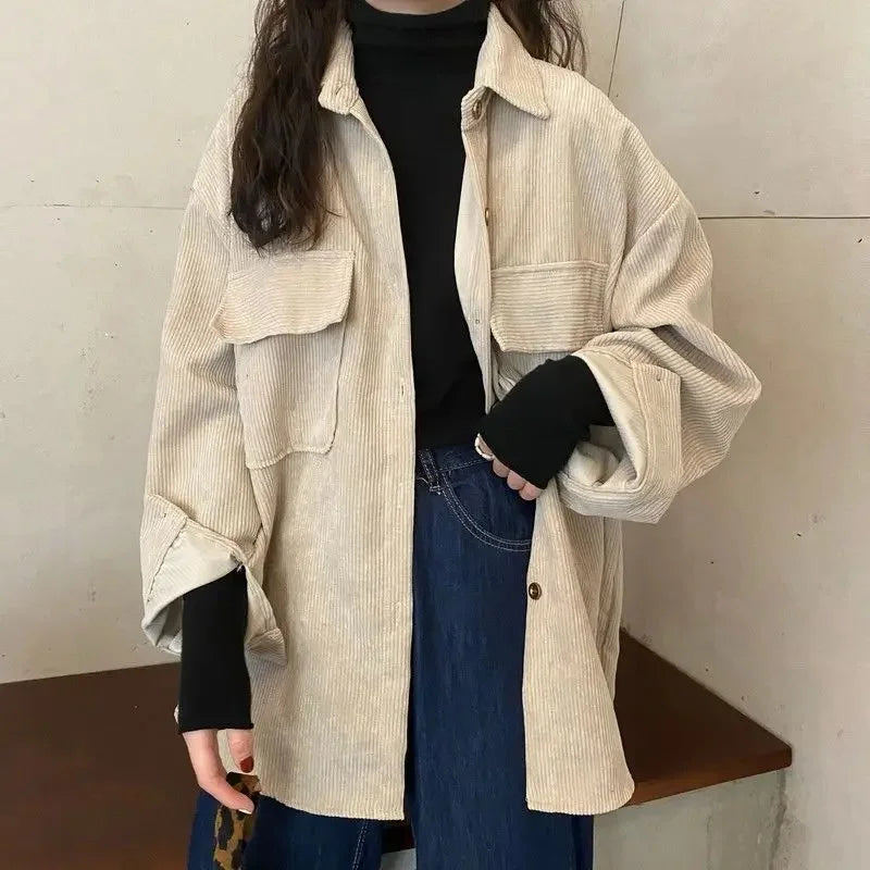 Corduroy Jacket Versatile Retro Mid-Length Shirt Top Trendy Ins Style Sleeveless Coat