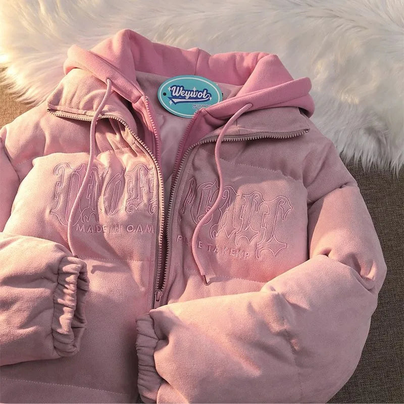 American Niche Ins Fake Two-piece Hooded Bread Coat Y2K Street Loose Retro Couple Coat Tide