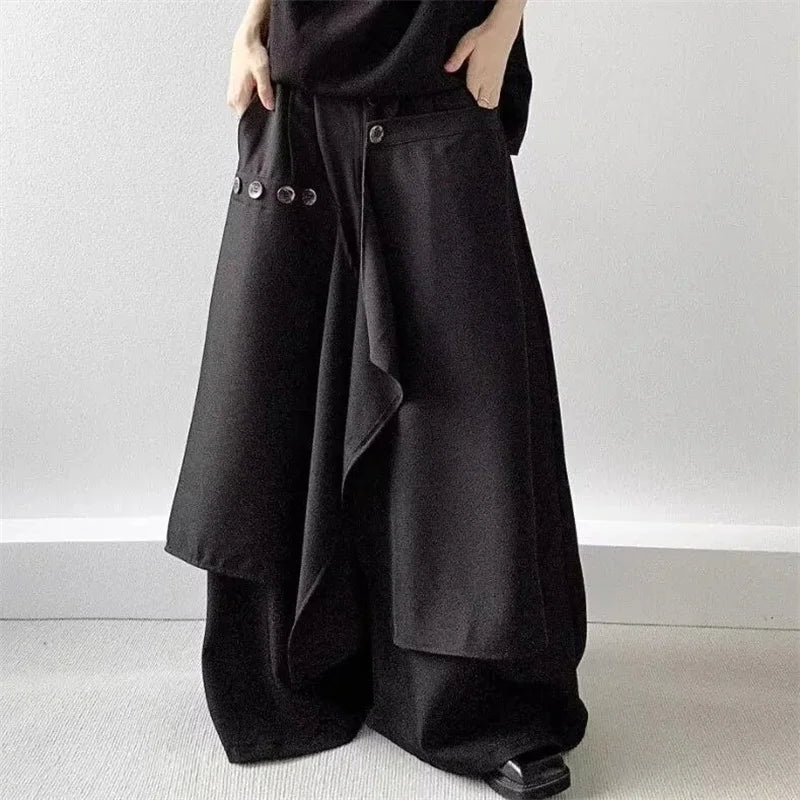 Button Irregular Skirt Pants