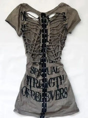 Japanese Retro Hollow Out Design Clothing Y2k Tees Punk Slim Short Sleeve T-shirt Gothic Harajuku Zipper Tops New