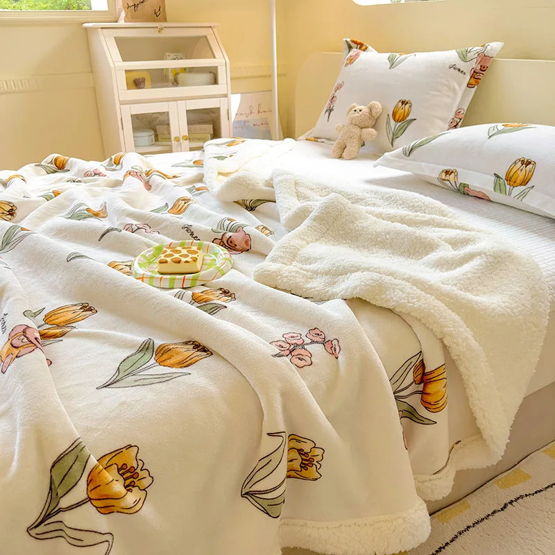 Cartoon Printed Lamb Wool Blanket Thick